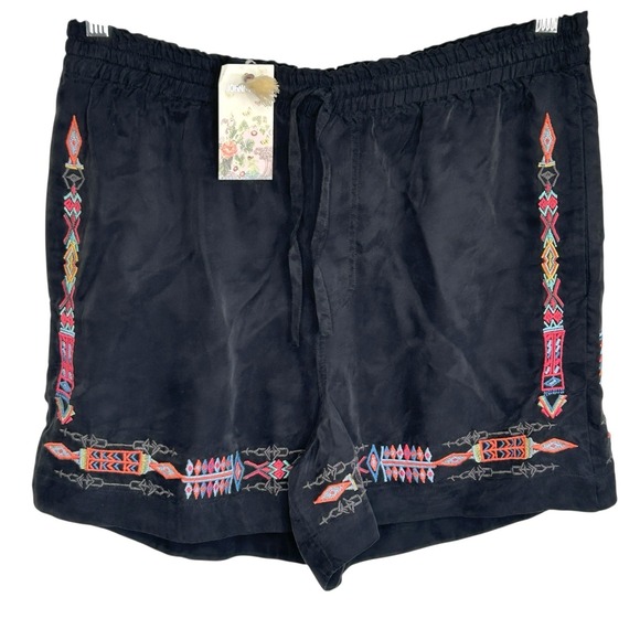 Johnny Was Biya Sascha Shorts Med Boho Embroidered Silky Festival Vacation NWT